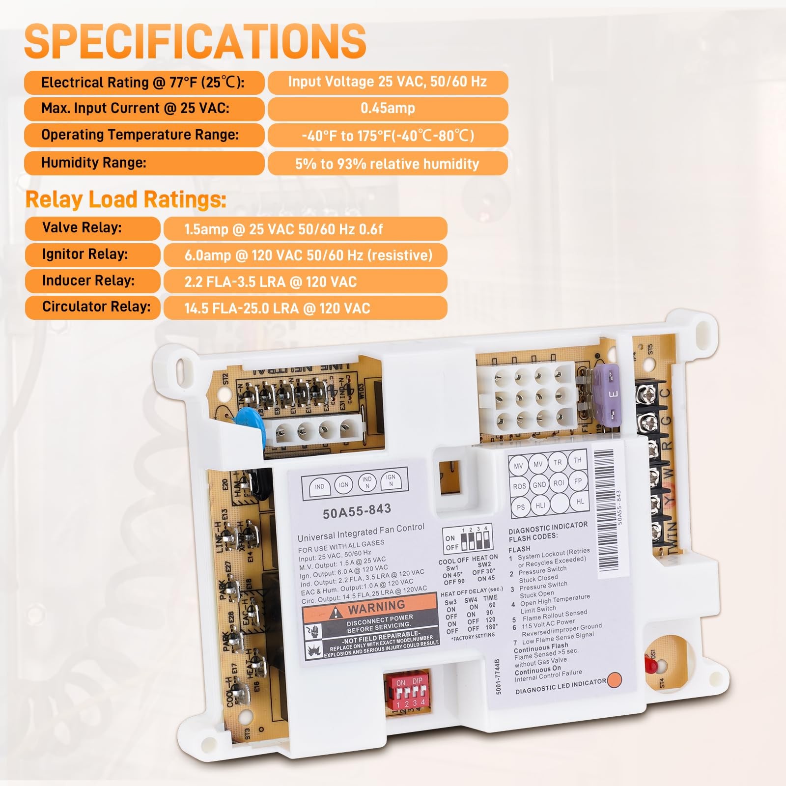 50A55-843 Furnace Control Circuit Board Replacement for White Rodgers