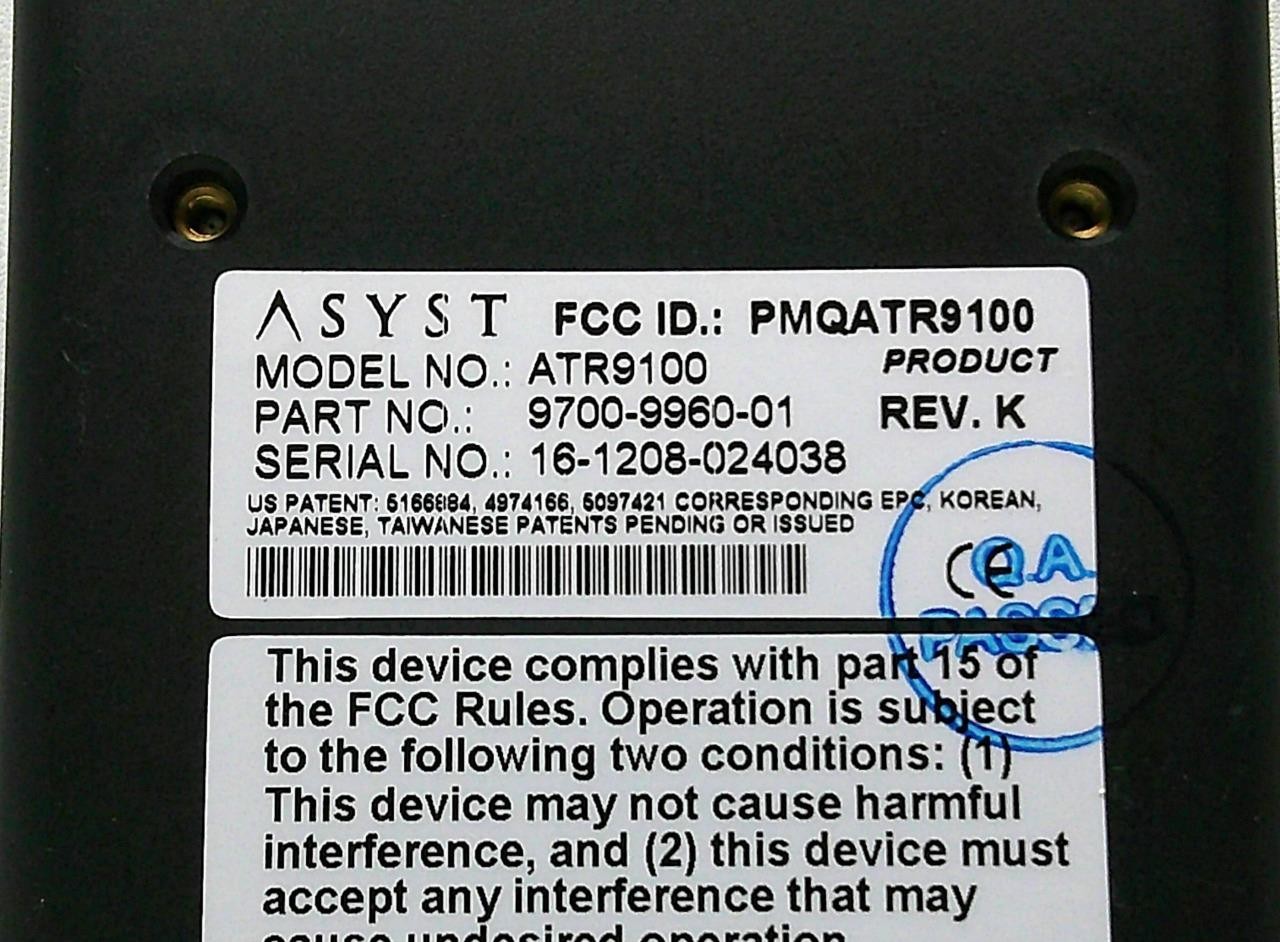 ASYST ADVANTAG 9100 MODEL ATR9100 P/N 9700-9960-01 PMQATR9100 REV. K