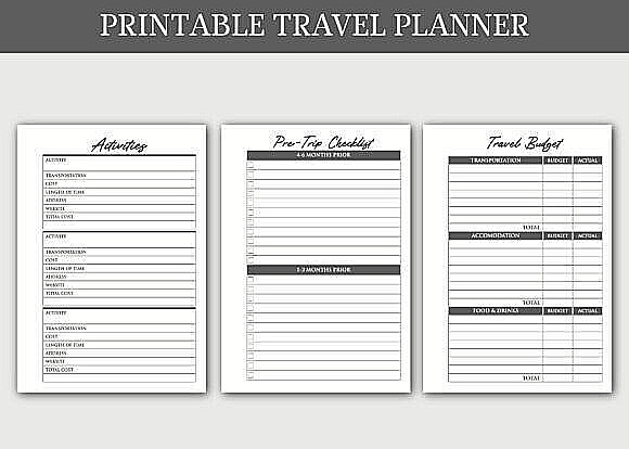 Printable Travel Planner – Black and White