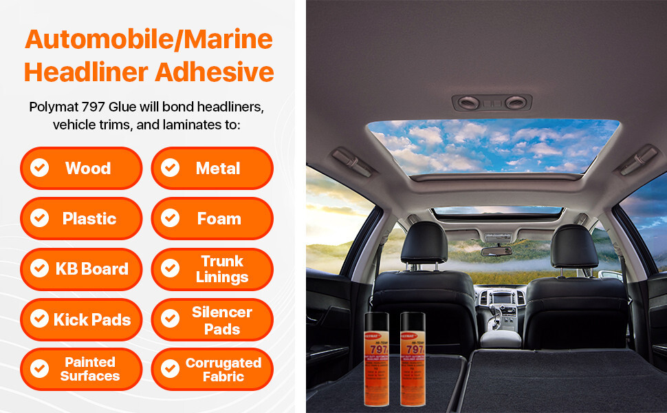 QTY12 Polymat 797 Hi-Temp Spray Adhesive headliner dash trunkliner 160F glue