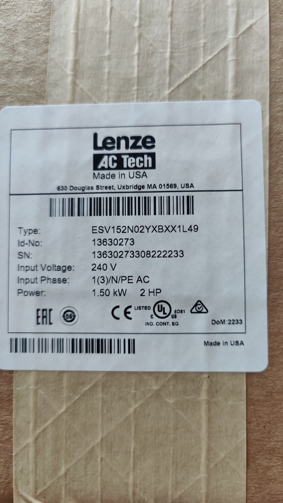 LENZE ESV152N02YXB AC TECH “BRAND NEW USA STOCK”