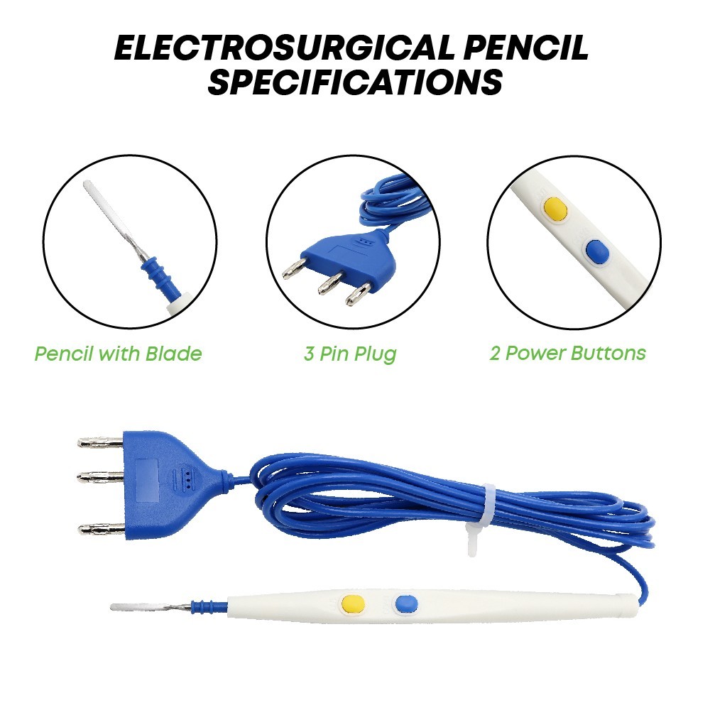 Electrosurgical Pencil with Blade Electrode Diathermy ESU Cautery Pen 25 Pcs Box