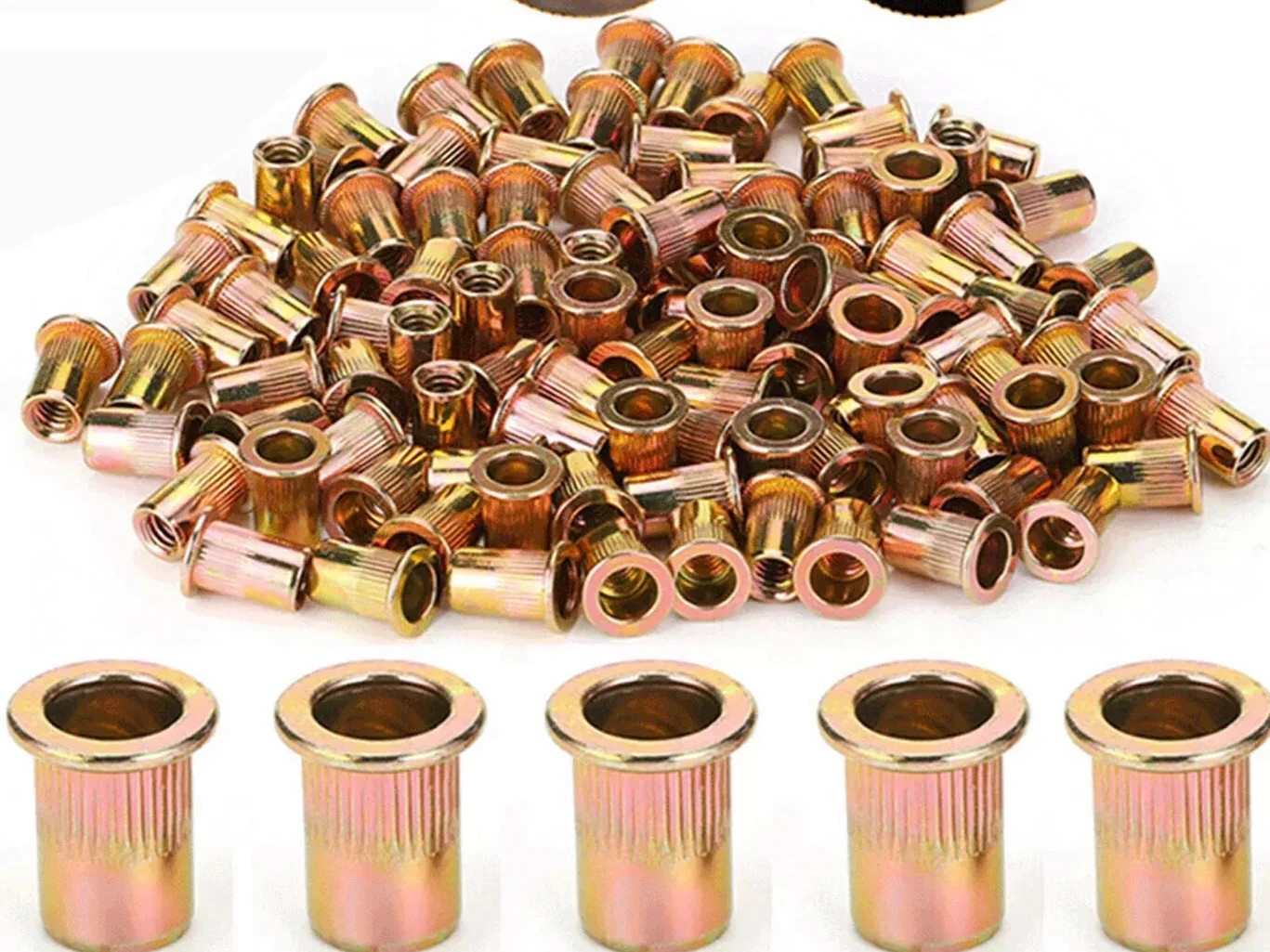 100 Pcs RIVET NUT Flat Head Threaded Insert 1/4-20 UNC Carbon Steel Nutsert SAE