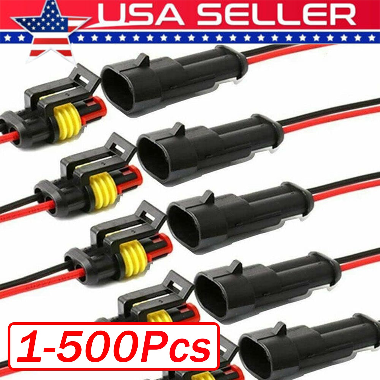 2Pin Way Car Waterproof Male Female Electrical Connector Plug Wire Kit Set Lot