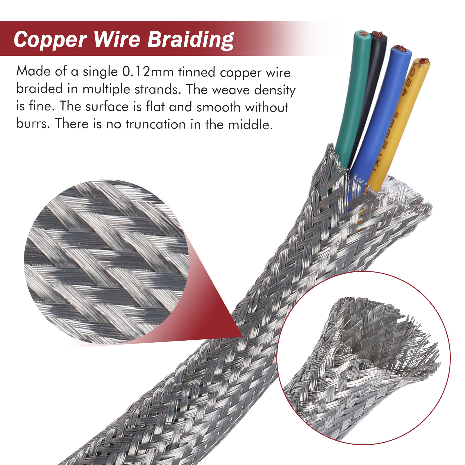 Braided Cable Sleeve Wire Shield Ground Straps EMI/RFI Protect Lot