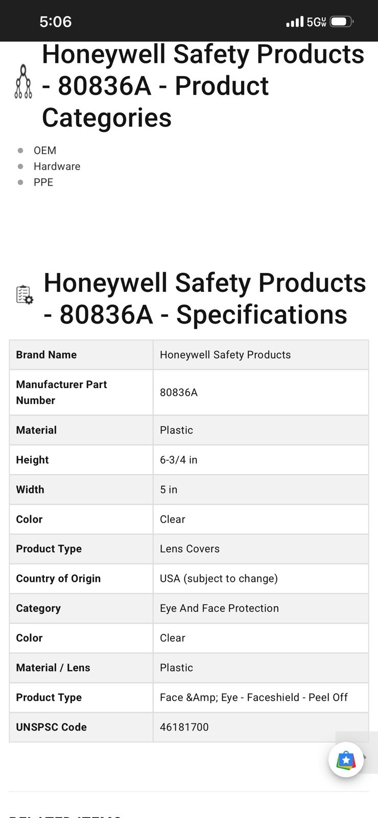 Honeywell North 80836A Peel-Away Lens Window For Full Face Piece (15 Per Pack)