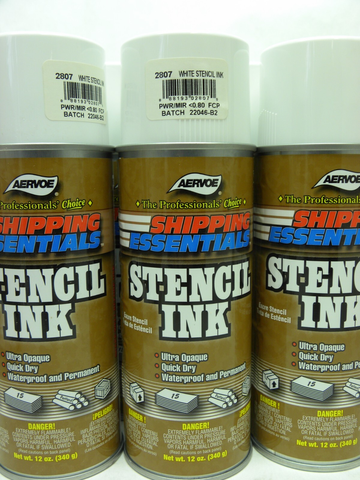 6 PACK – AERVOE – Shipping Essentials Stencil Ink Paint WHITE Aerosol Spray Can