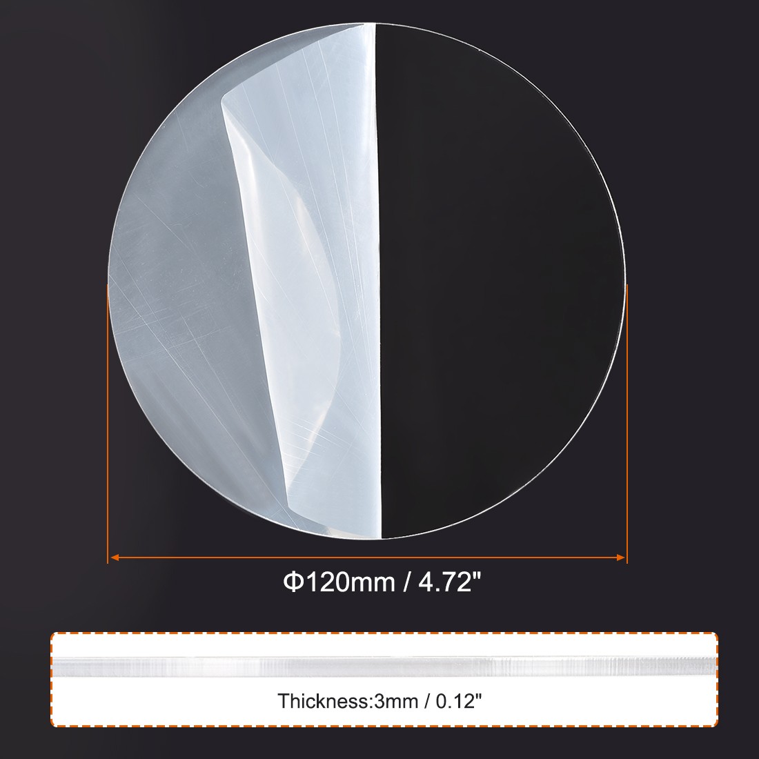0.12 x 4.72 inch Acrylic Sheet Circle Round Disc Clear