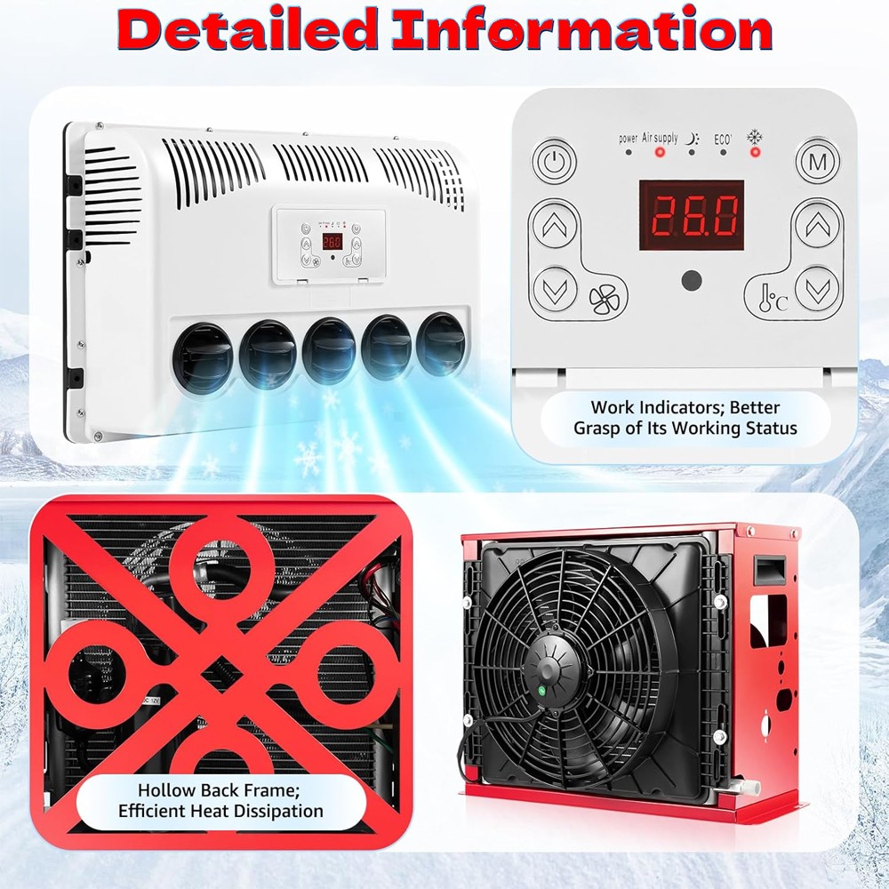 12V 11000 BTU Truck Air Conditioner Split AC Fits Semi Trucks Bus RV Caravan