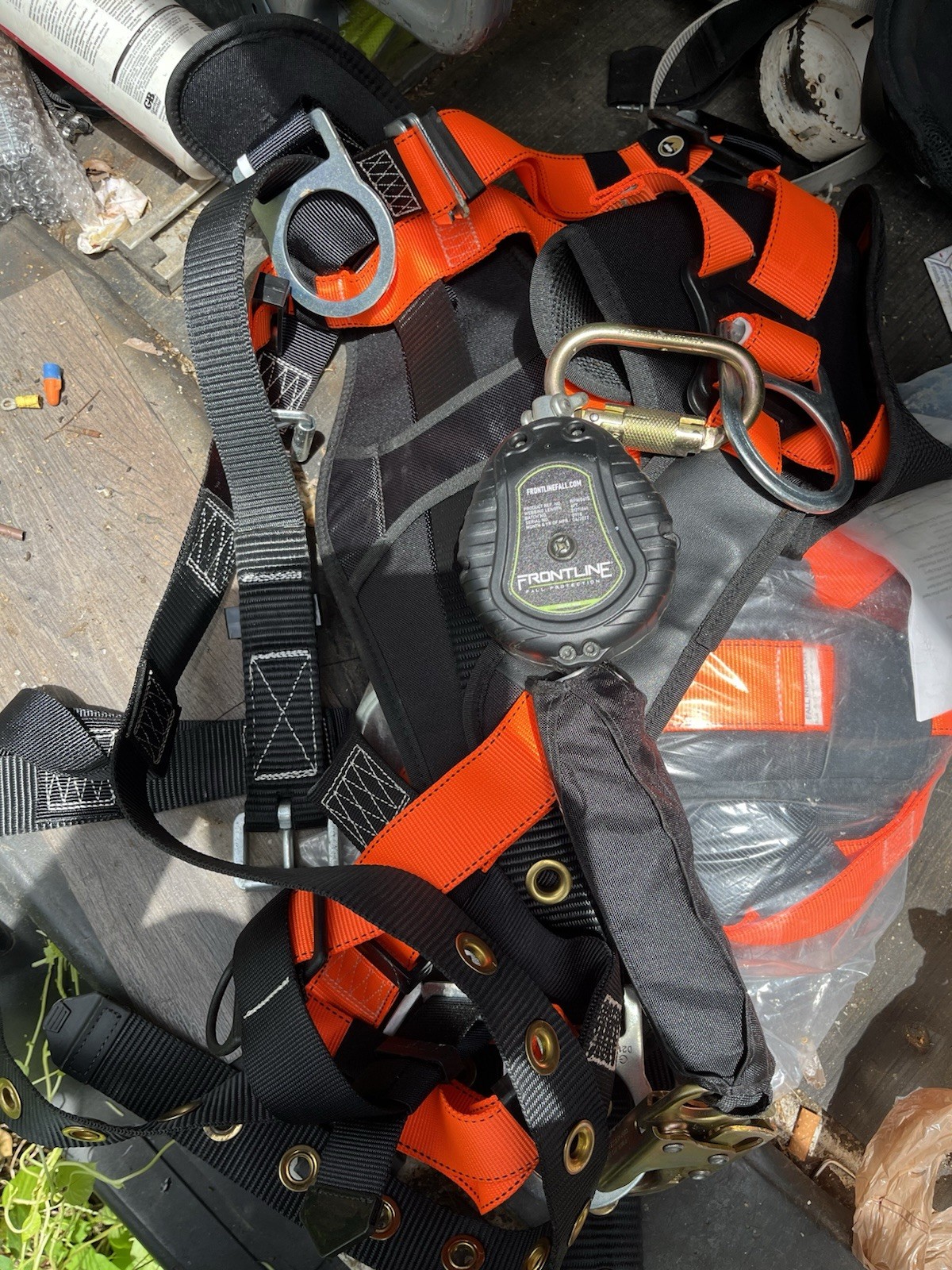 Frontline Orange/Black Full Body Safety Harness w/ Retractable Lanyard