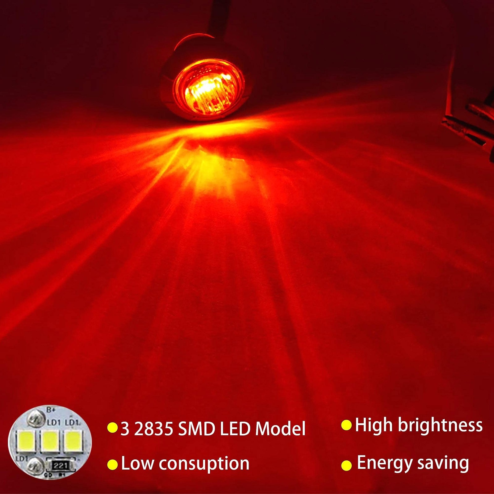 10 Pcs Red Waterproof Round Marine LED Lights – Utility Boat Interior, Naviga…