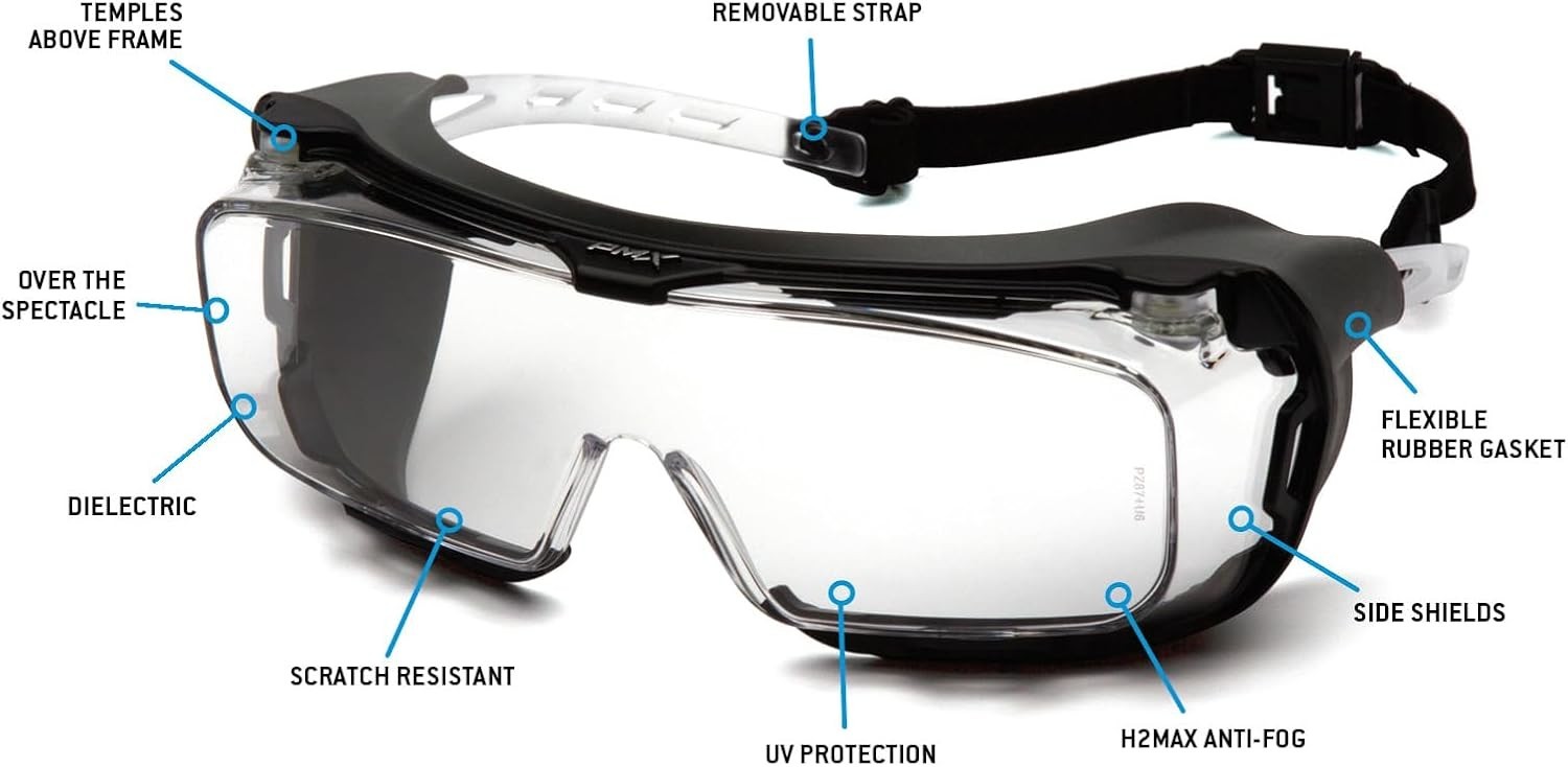 Pyramex Cappture Plus w/ H2MAX Anti-Fog Safety Glasses, Grey Frame Clear lens