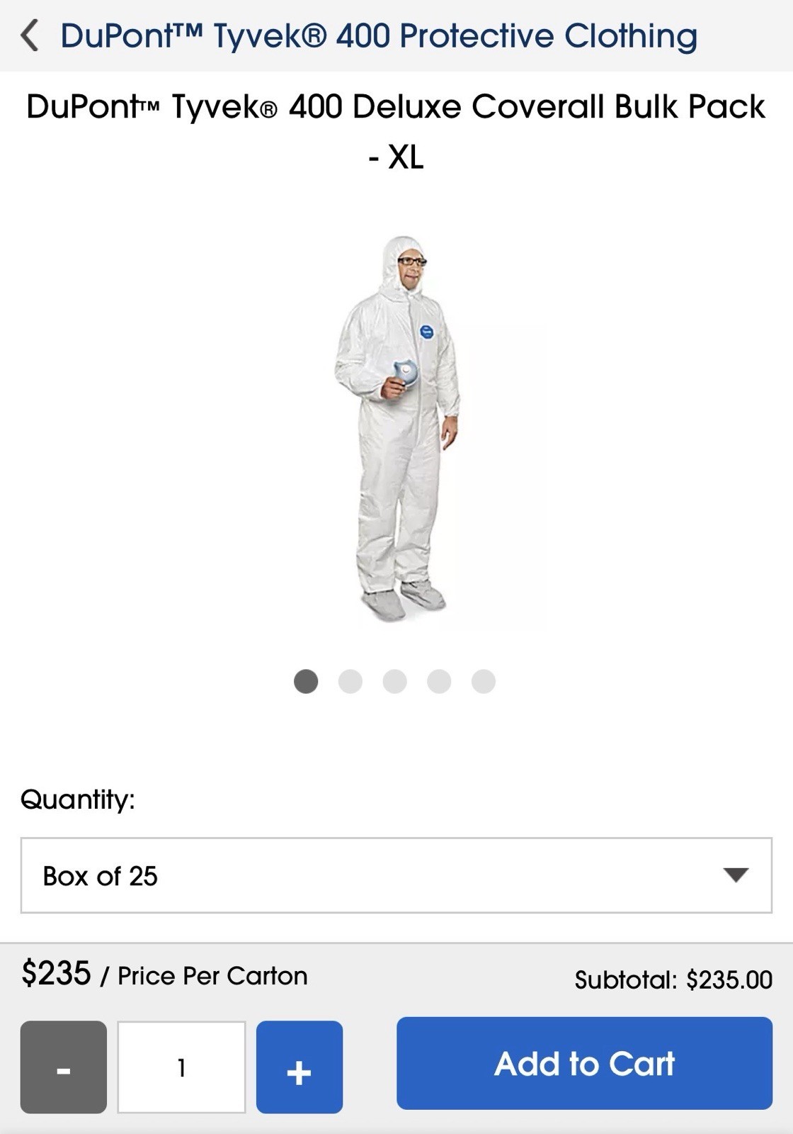 DuPont Tyvek 400 Deluxe Xl Coverall White,box of 25 ,TY127SWHXL002500,
