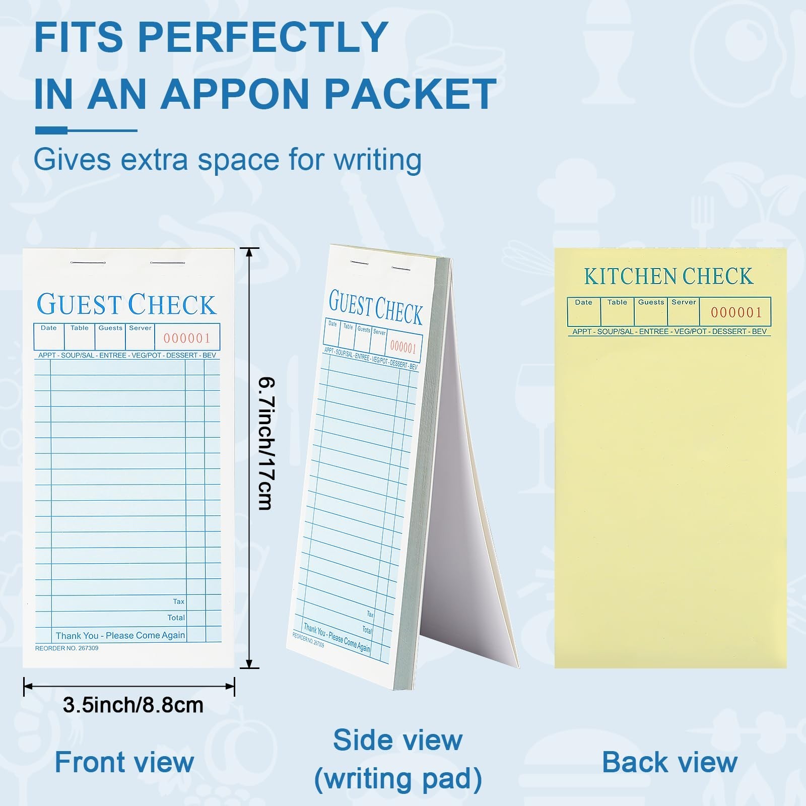 Seajan 50 Pack Guest Check Pads Server Note Pads 3.5 x 6.7 Inch Guest Check B…