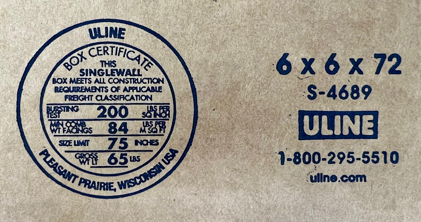 6″ x 6″ x 72″ CARDBOARD BOX – 200 lb – SINGLE BOX – TALL