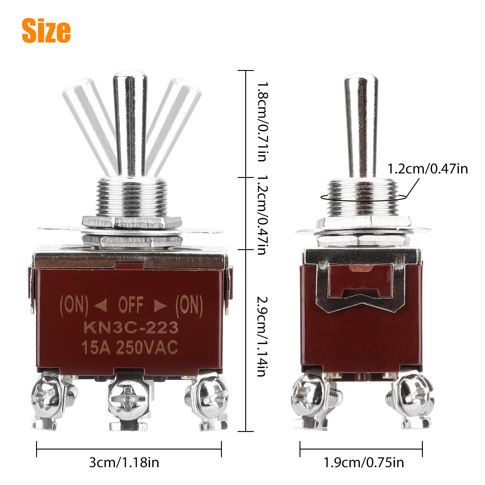 3pcs 6Pin Heavy Duty Momentary DPDT ON/OFF/ON Toggle Switch 20A 125V Waterproof