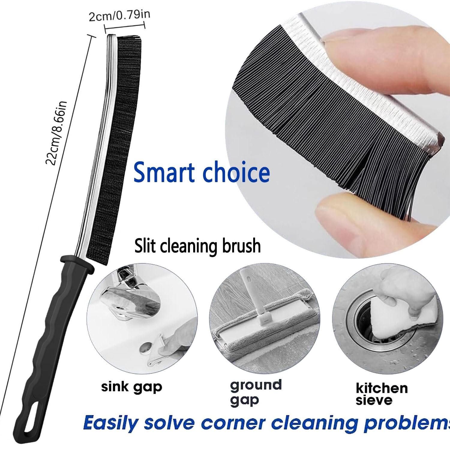 Crevice Cleaning Brush Set, Hard Bristle Gap Tool, Small, Black