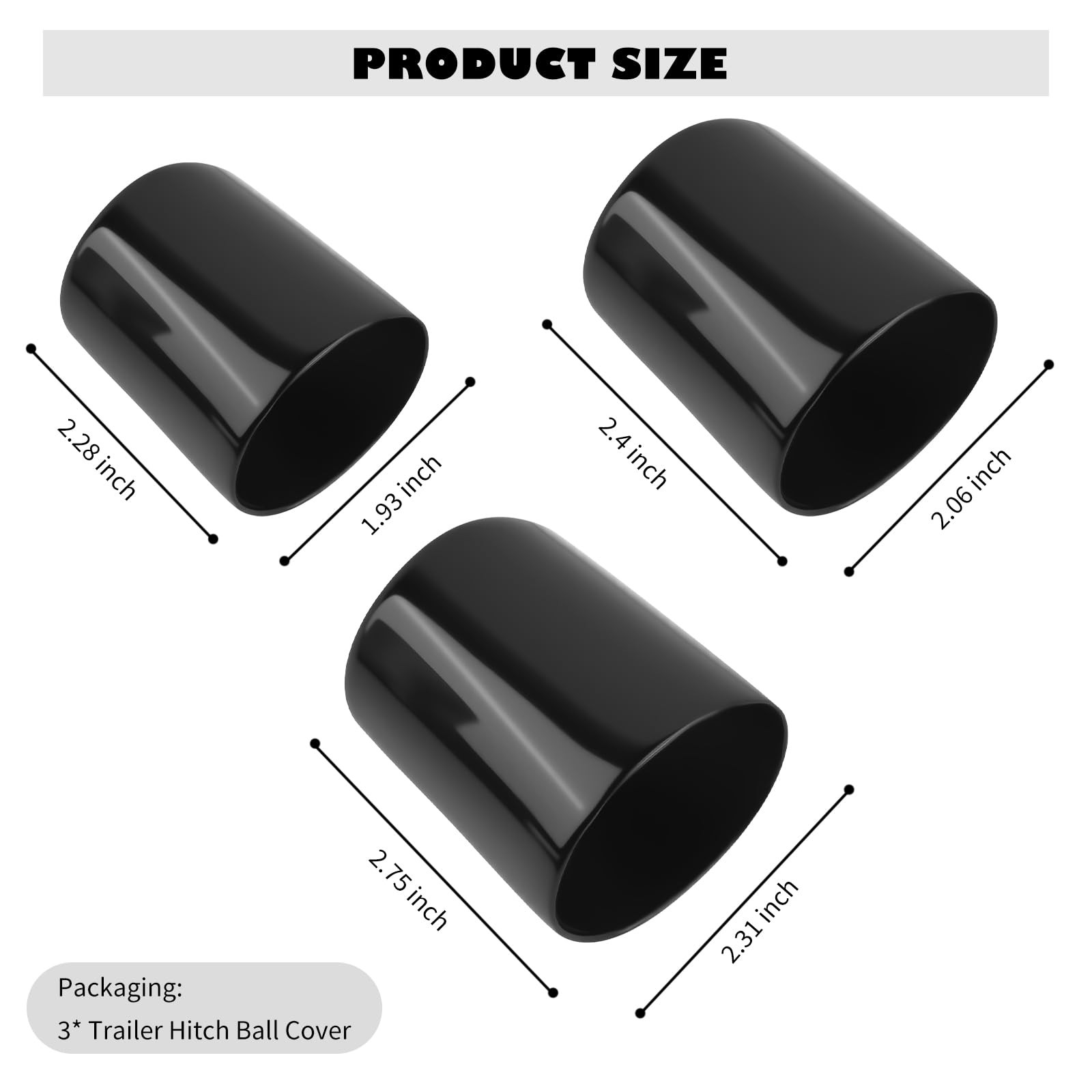 3PCS Trailer Hitch Ball Cover Kit,1-7/8″,2″,2-5/16″ 2.75×2.31×2.31 inch,