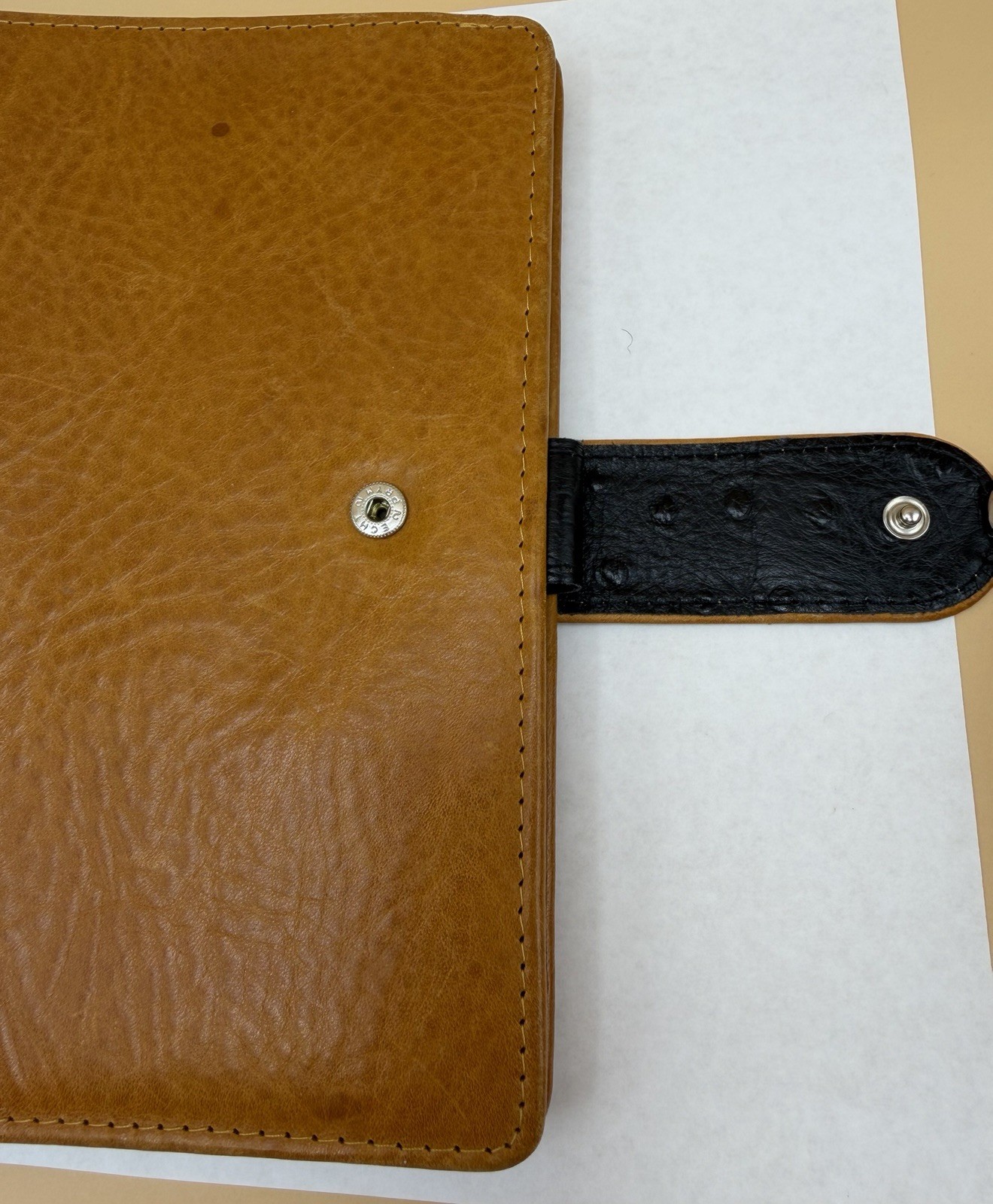 VDS Vander Spek Leather Planner Organizer 6 Rings Cognac Ostrich Interior