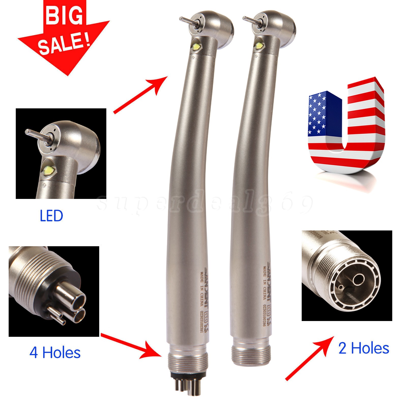 Dental High Speed Handpiece LED Type Turbine 2/4 Holes E-generator Triple Spray