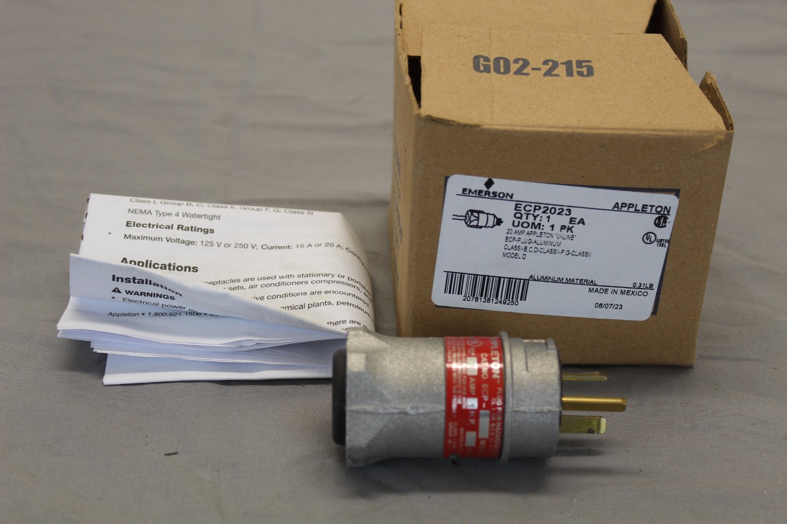 Emerson Appleton ECP2023 Aluminum 20A 125VAC hazardous location plug