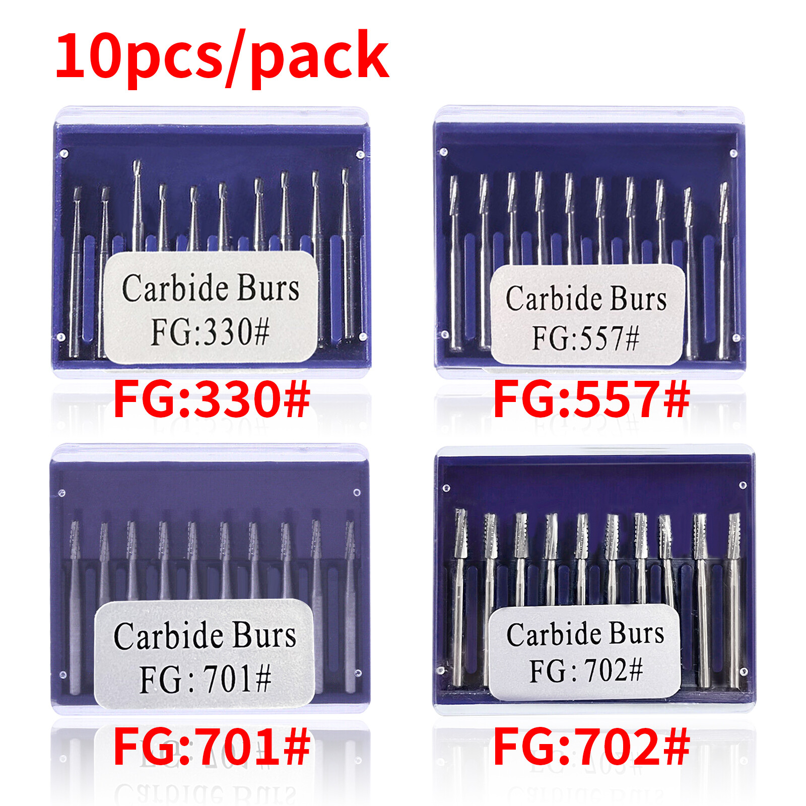 10pcs/1Pack Dental Tungsten Carbide Drill Burs FG Bur for High Handpiece 1.6mm