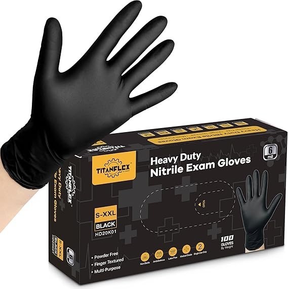 TitanFlex Disposable Nitrile Exam Gloves – 6-mil, Black, Medium 100-ct Box,