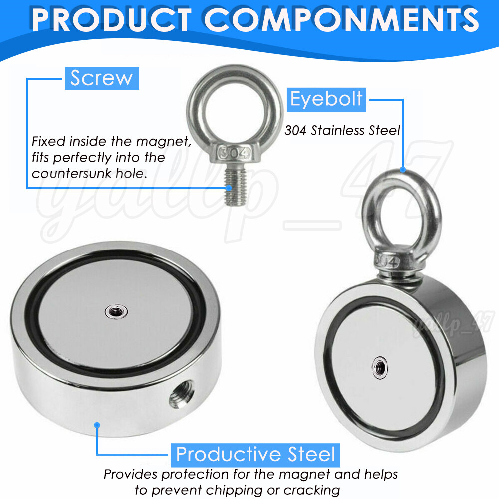 700LBS Fishing Magnet Rope Kit Double Sided Strong Neodymium Searching Treasure