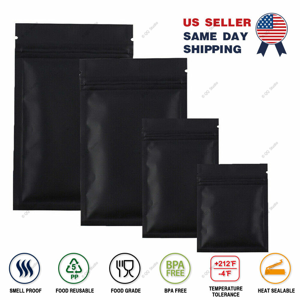 Multiple Sizes Double-Sided Matte Black Foil Mylar Flat Zip Lock Pouch Bag B01