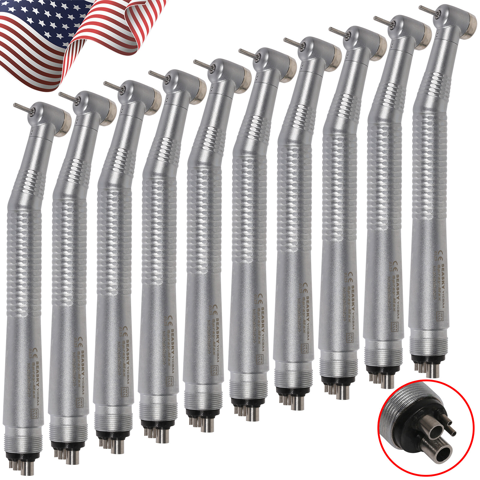 10PCS Dental High Speed Handpiece Push Button Standard 4 hole NSK Style SEASKY