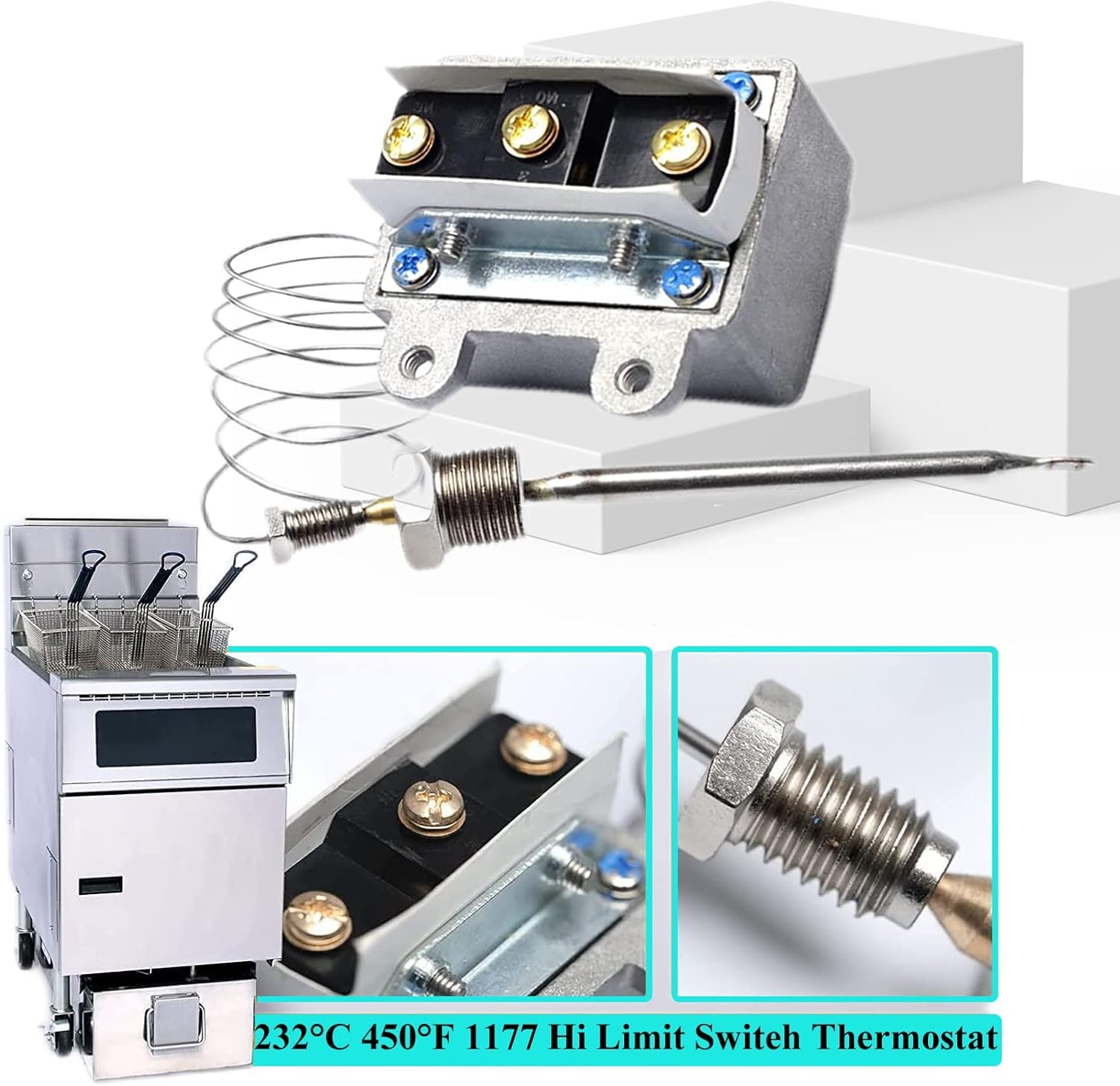 Upgraded 1177 High Limit Thermostat 450°F Gas Fryer Switch 3/8 MPT Compatible