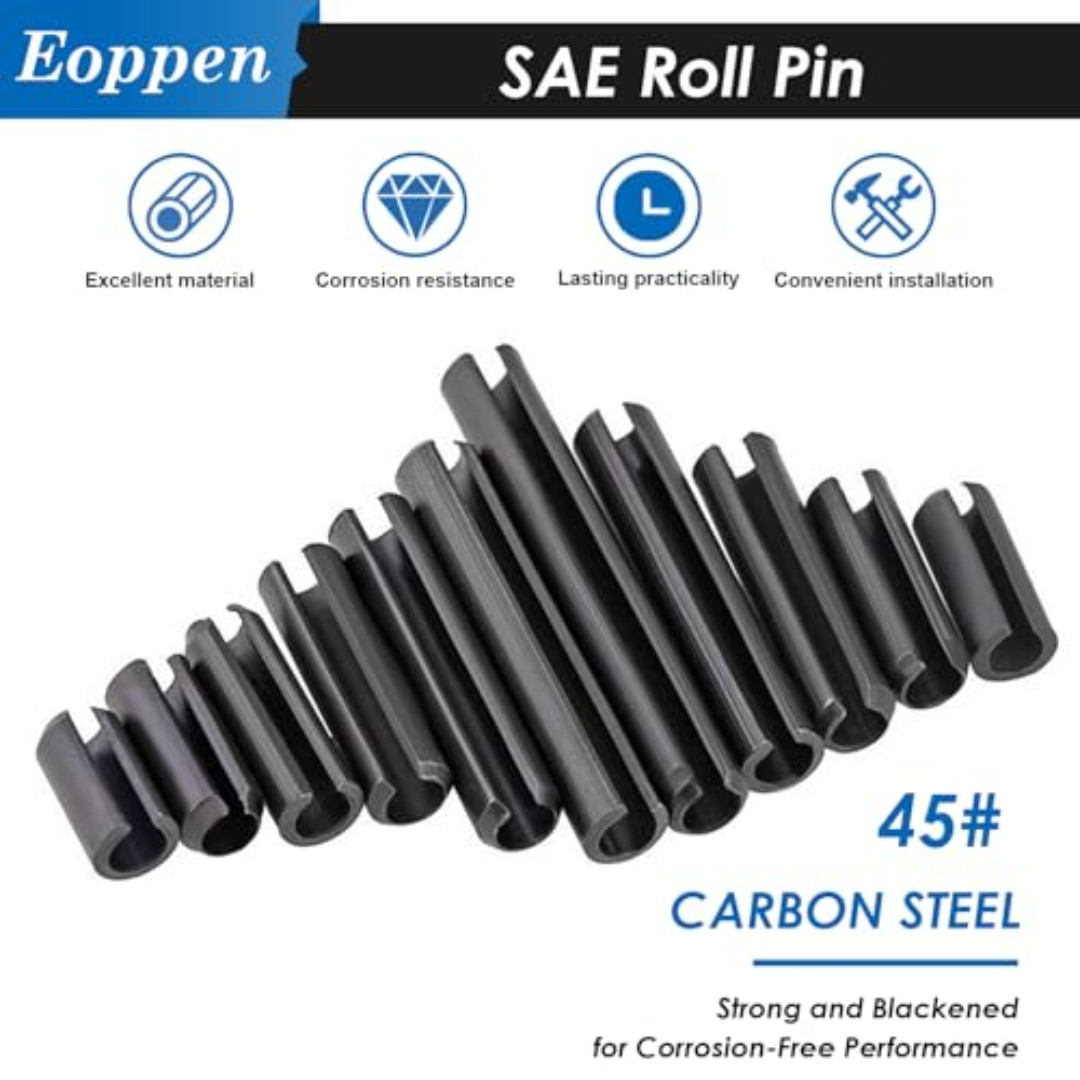 230Pcs SAE Roll Pin Assortment Set – Slotted Spring Pins Steel Split Expansion P