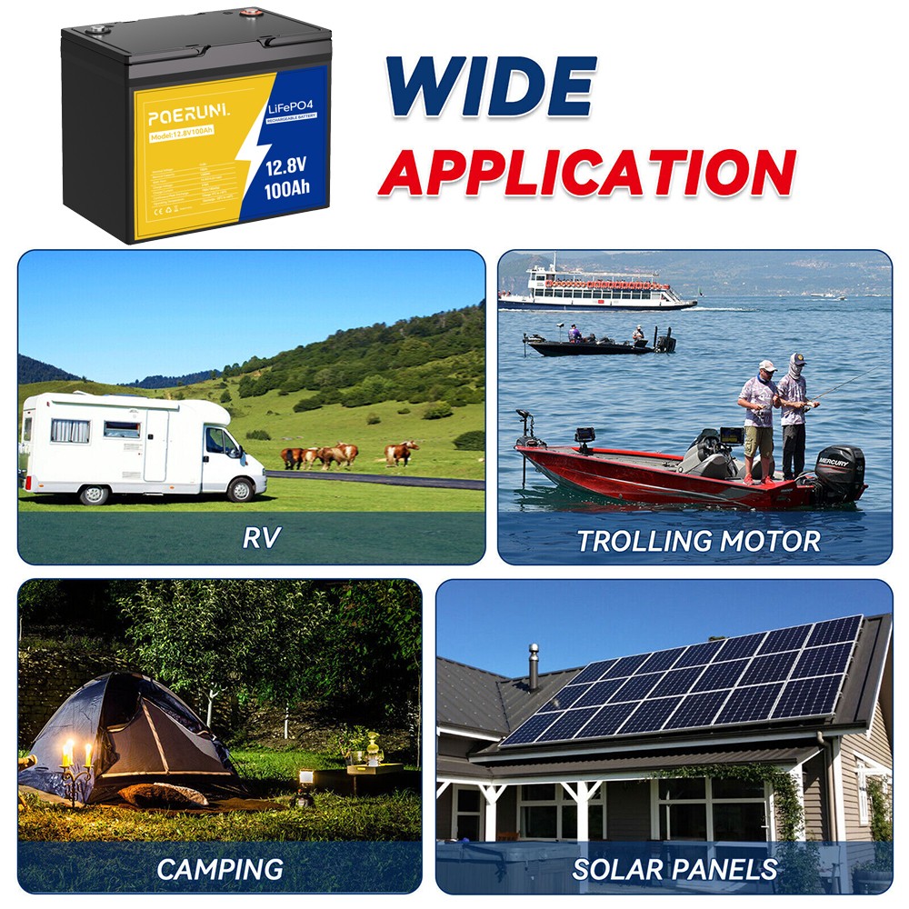 12V 100Ah LiFePO4 Lithium Battery Built-in BMS Cycle Deep for Solar RV Off-grid