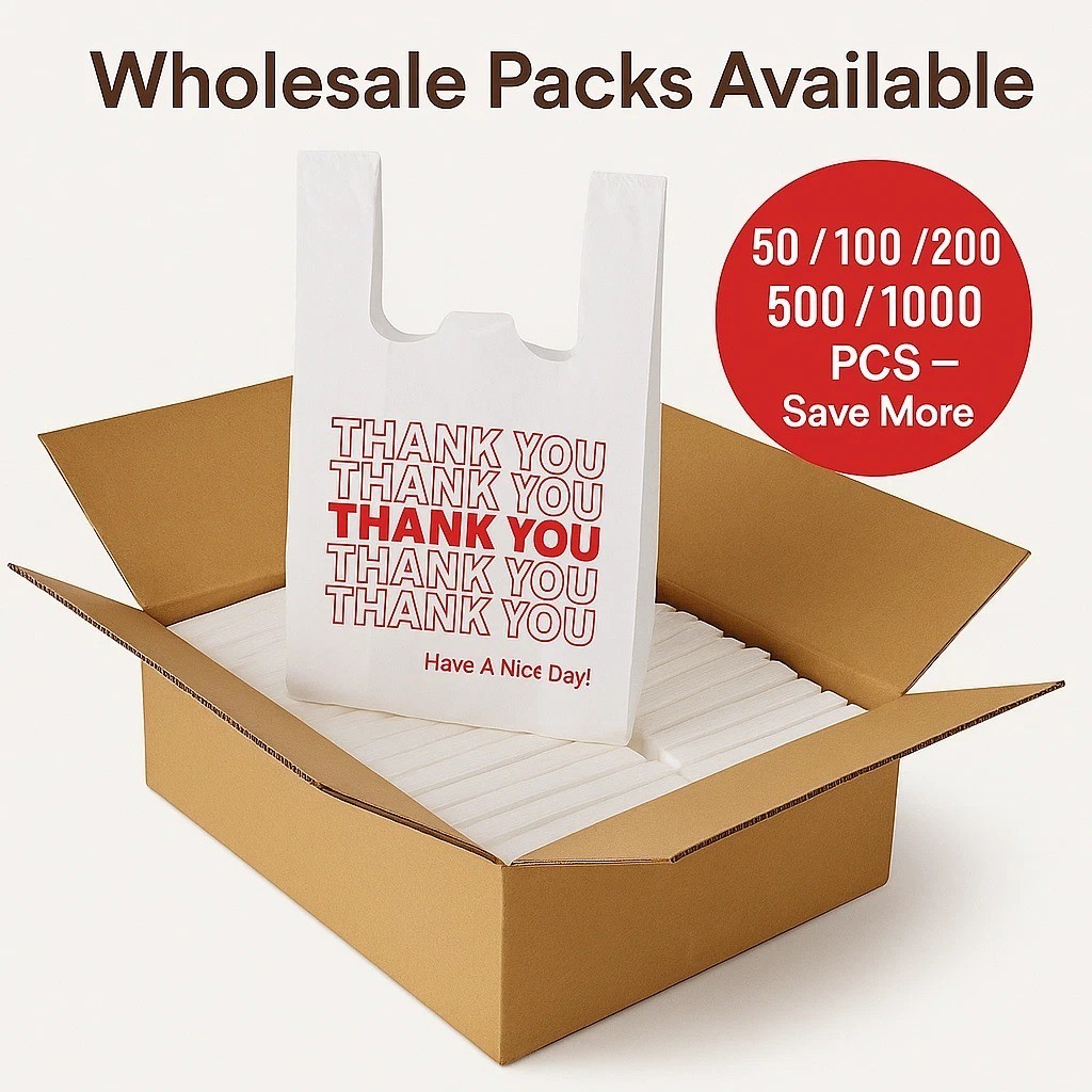 Bags 1/12 Extra Small 7×3.5×13 THANK YOU T-Shirt Plastic Grocery Shopping Bags