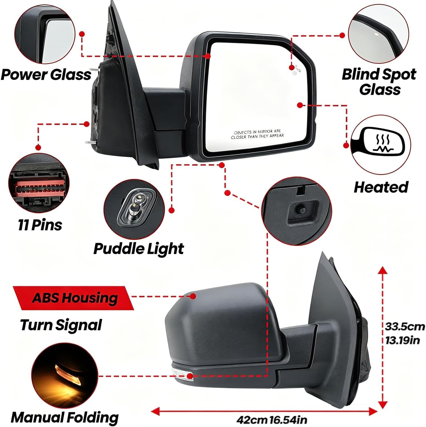 (11 Pins) Right Passenger Side Mirror for 2015-2020 Ford F150 with Heated/Power