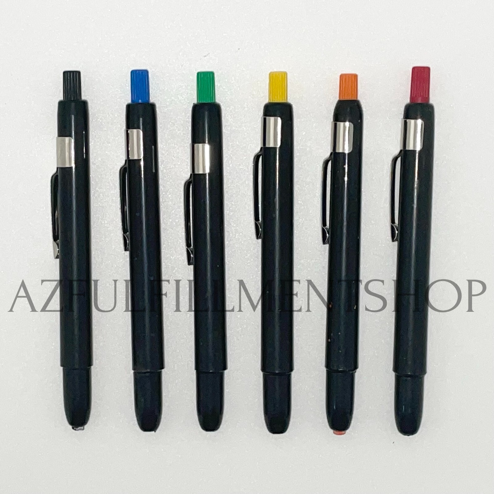 6 Listo Grease Marking Pencils, Refillable, Red Orange Yellow Green Blue & Black
