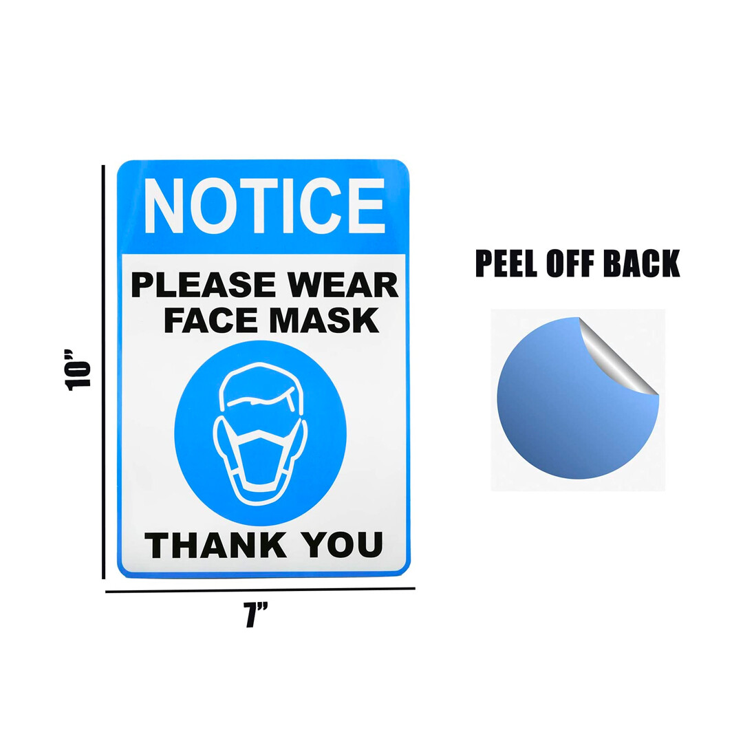 50 Pack – Face Mask Required Sticker Sign – Mask Mandate Compliance Decal