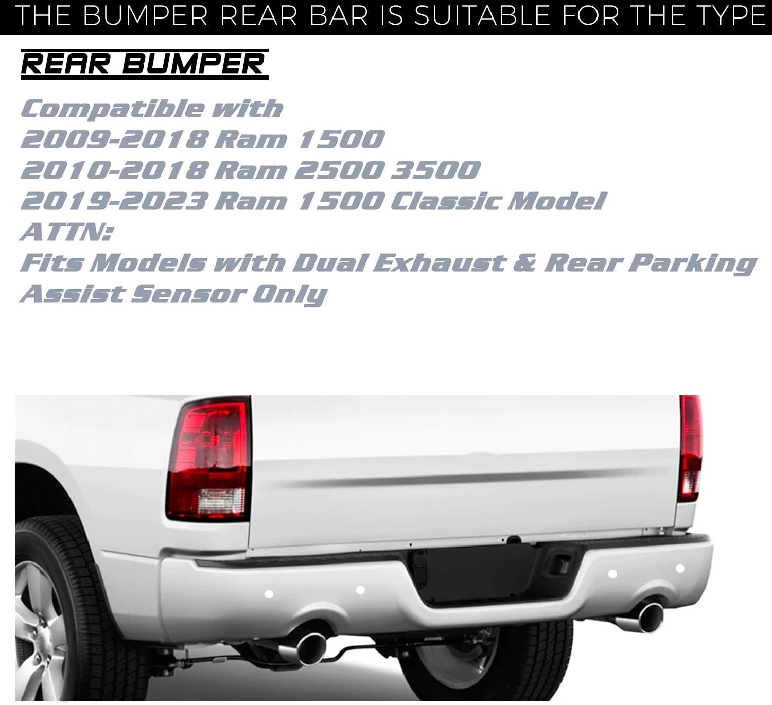Rear Bumper Ram 1500 2009-2023 Classic Chrome Steel Sensor Dual Exhaust