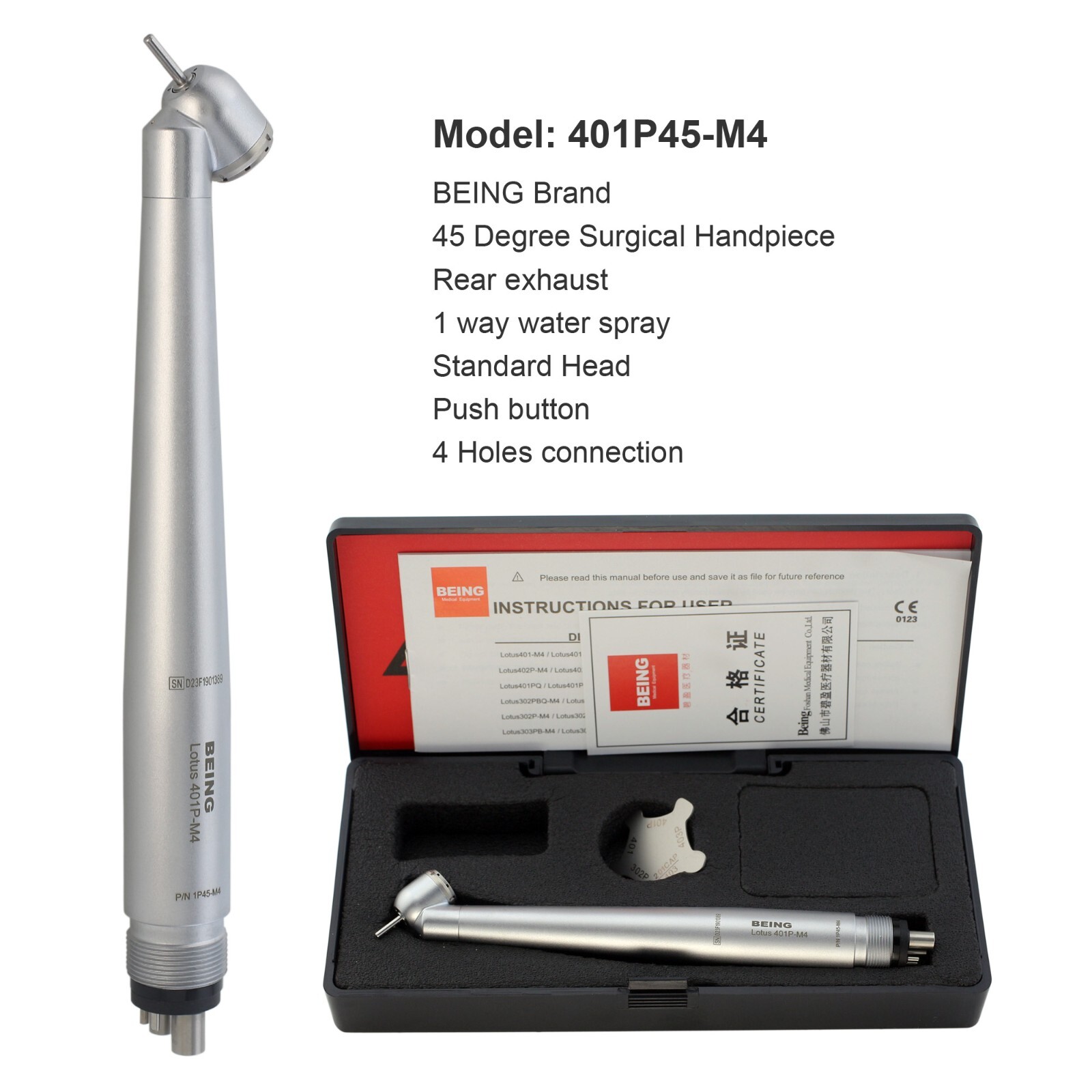 COXO Dental Surgical Handpiece 45 Degree High Speed 4 Hole LED Reverse Air NSK