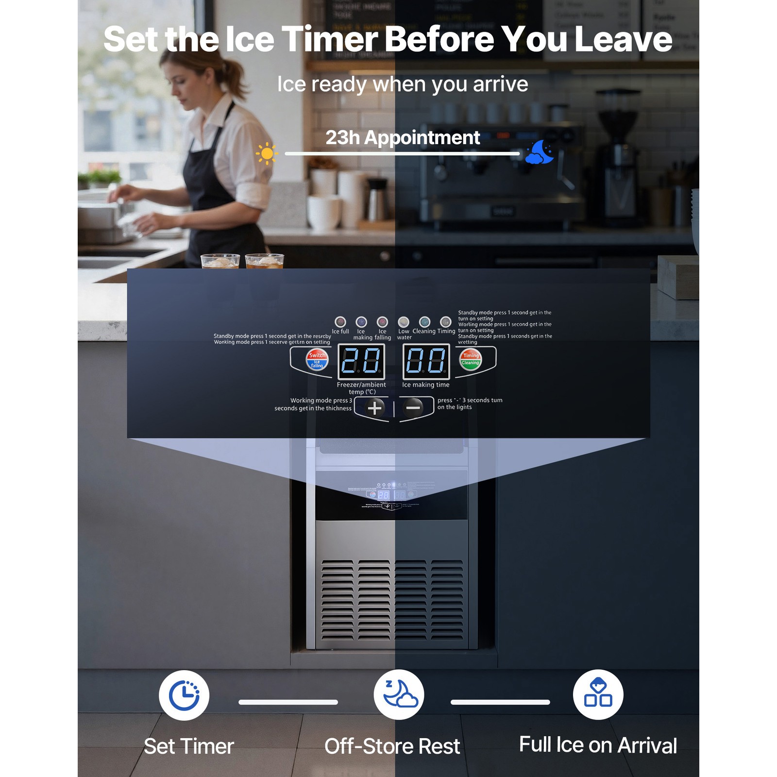 Uimoso 150lbs Commercial Ice Maker Built-in Ice Cube Machine Dual Water Inlet