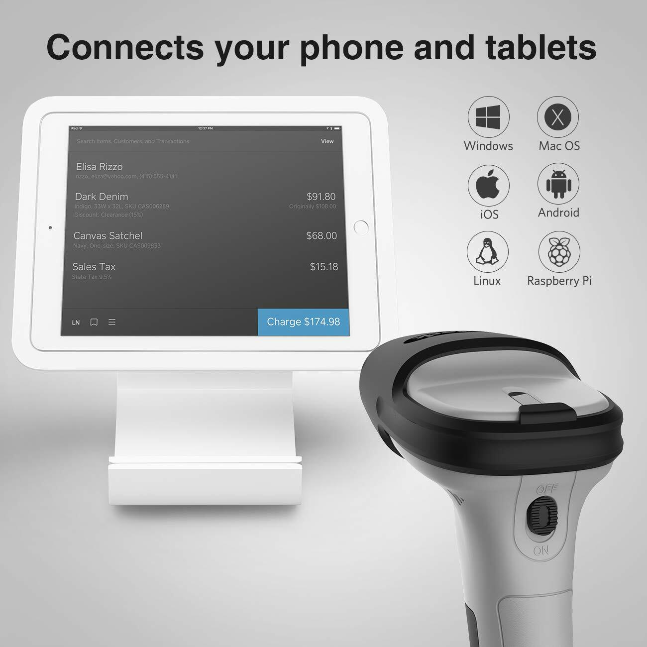 Inateck 1D Barcode Scanner Wireless Bluetooth Barcode Reader Scanner, BCST-70