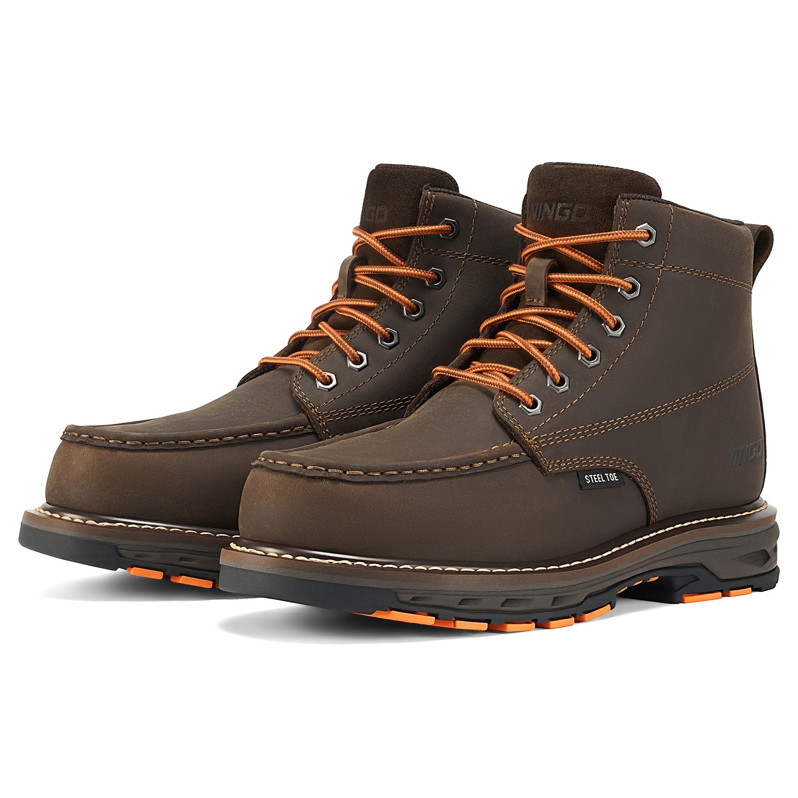 NINGO Men Steel Toe Work Boots Puncture Proof Moc Toe Safety Shoes EH Protection