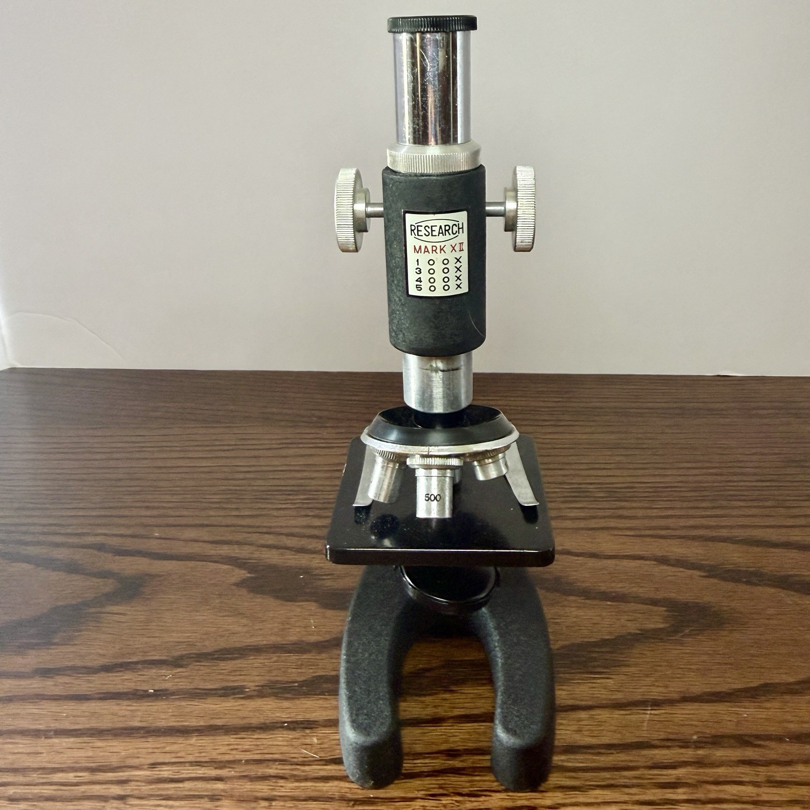 Vintage Research Mark XII No. 1930 Turret Microscope w/ Wood Case & Original Box