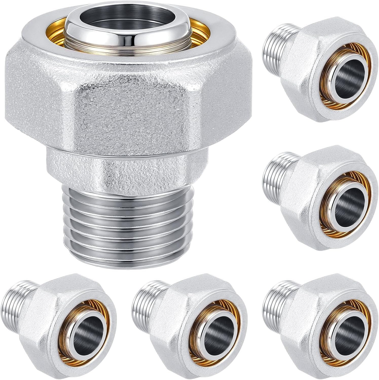 Yaocom 6 Pcs 3/4 x 1/2″ Straight Air Piping Fittings, Brass-nickel Plated,…