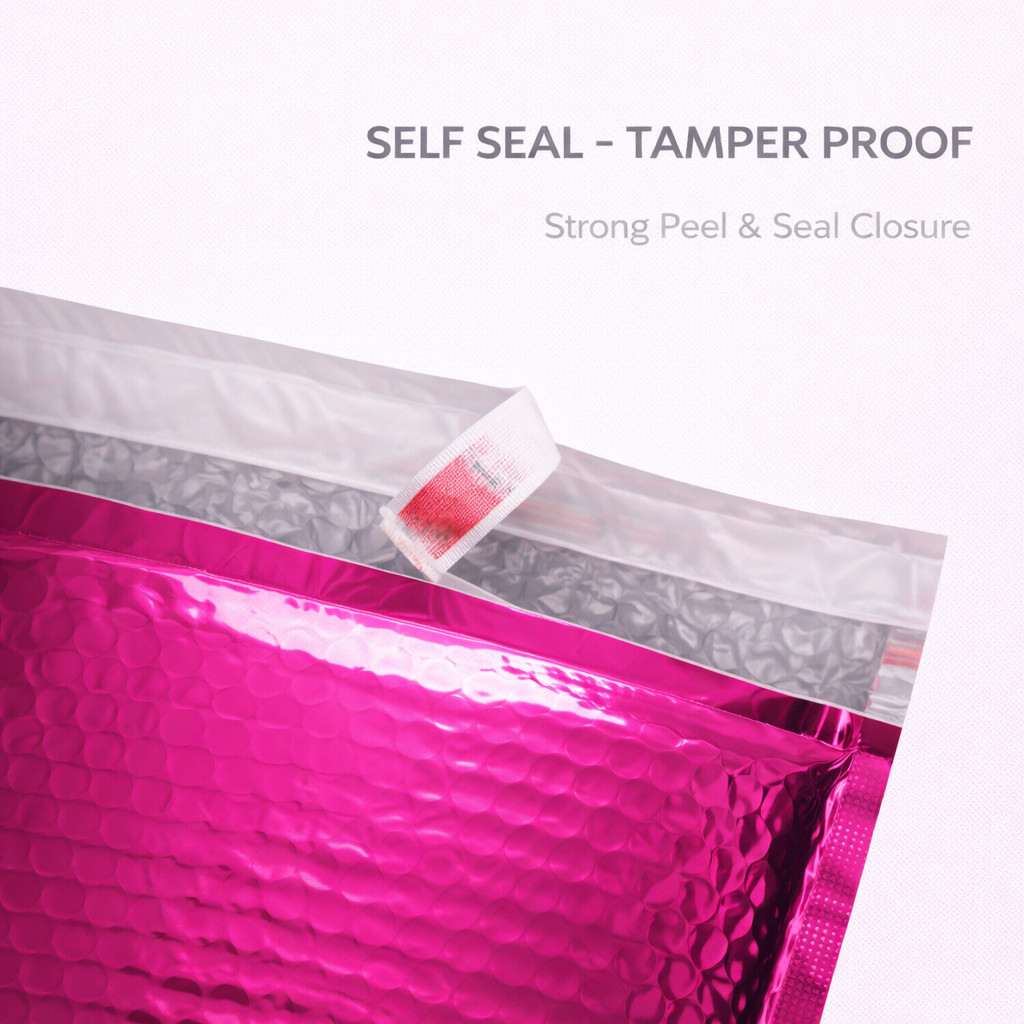 Hot Pink Glamour Bubble Mailers 6.5×10 Metallic Foil Padded Envelopes Peel -Seal