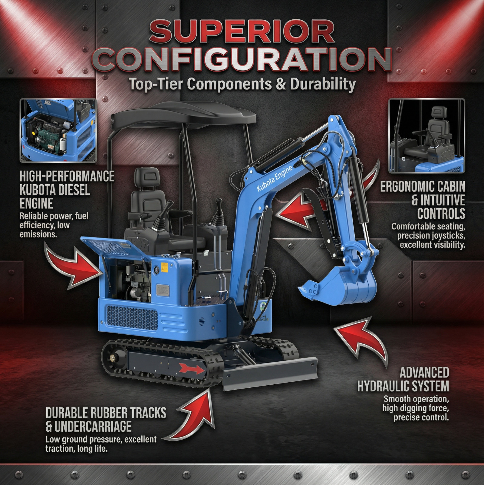 4,000 lbs Mini Excavator | KUBOTA Diesel Engine | Hydraulic Thumb，Compact Digger