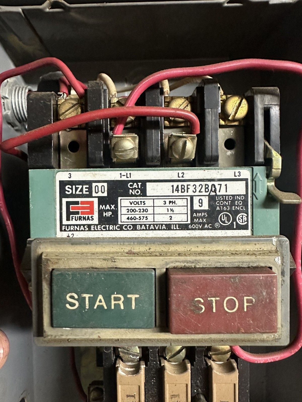 Furnas 14BF32BA71 Three Phase Magnetic Starter Size 00 9 Amp Max W Control Switc