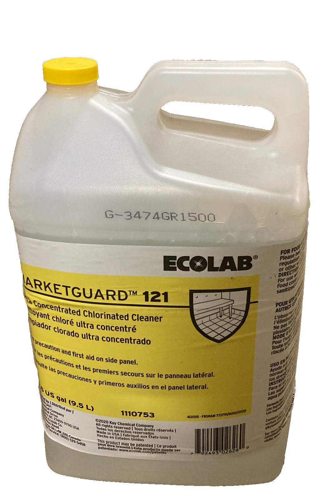 Ecolab Marketguard 121, Ultra Concentrated Chlorinated Cleaner, 2.5 Gal,#1110753