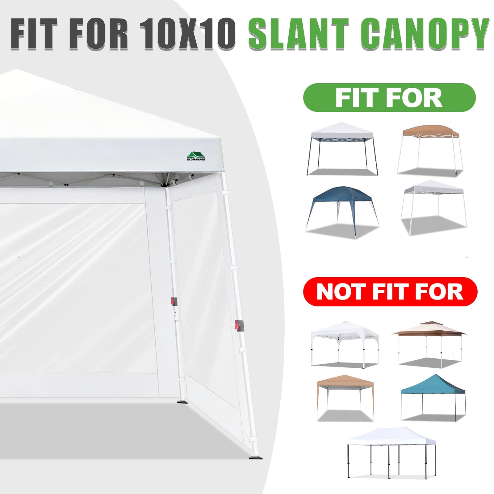 Scomanage Clear Canopy Sidewalls For 10X10 Slant Leg Pop Up Tent3 Pack Sunwalls