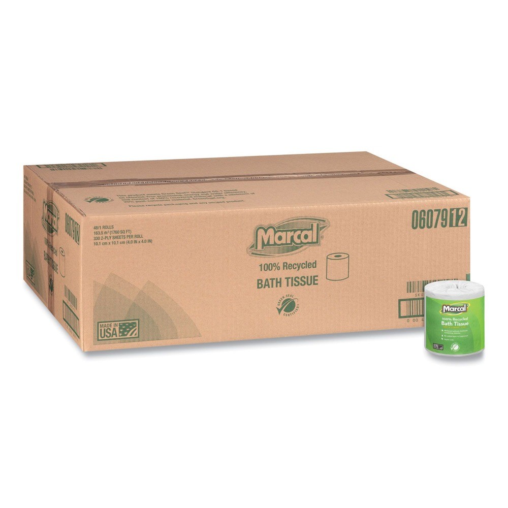 Marcal 6079 2 Ply 100% Recycled Septic Safe Bath Tissues – White (48/Carton) New